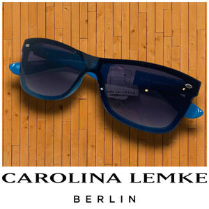 NEW Carolina Lemke Blue Classic Square Sunglasses Black Shield CL1041 NWT
